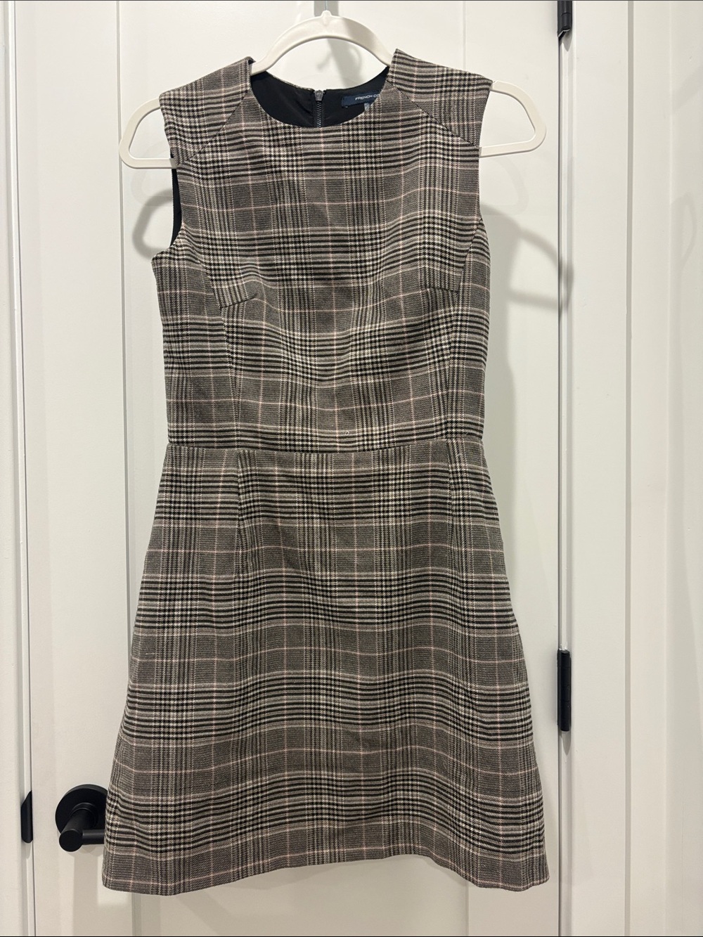 French Connection Brown and Black Plaid Sleeveless Fit-and-Flare Dress
